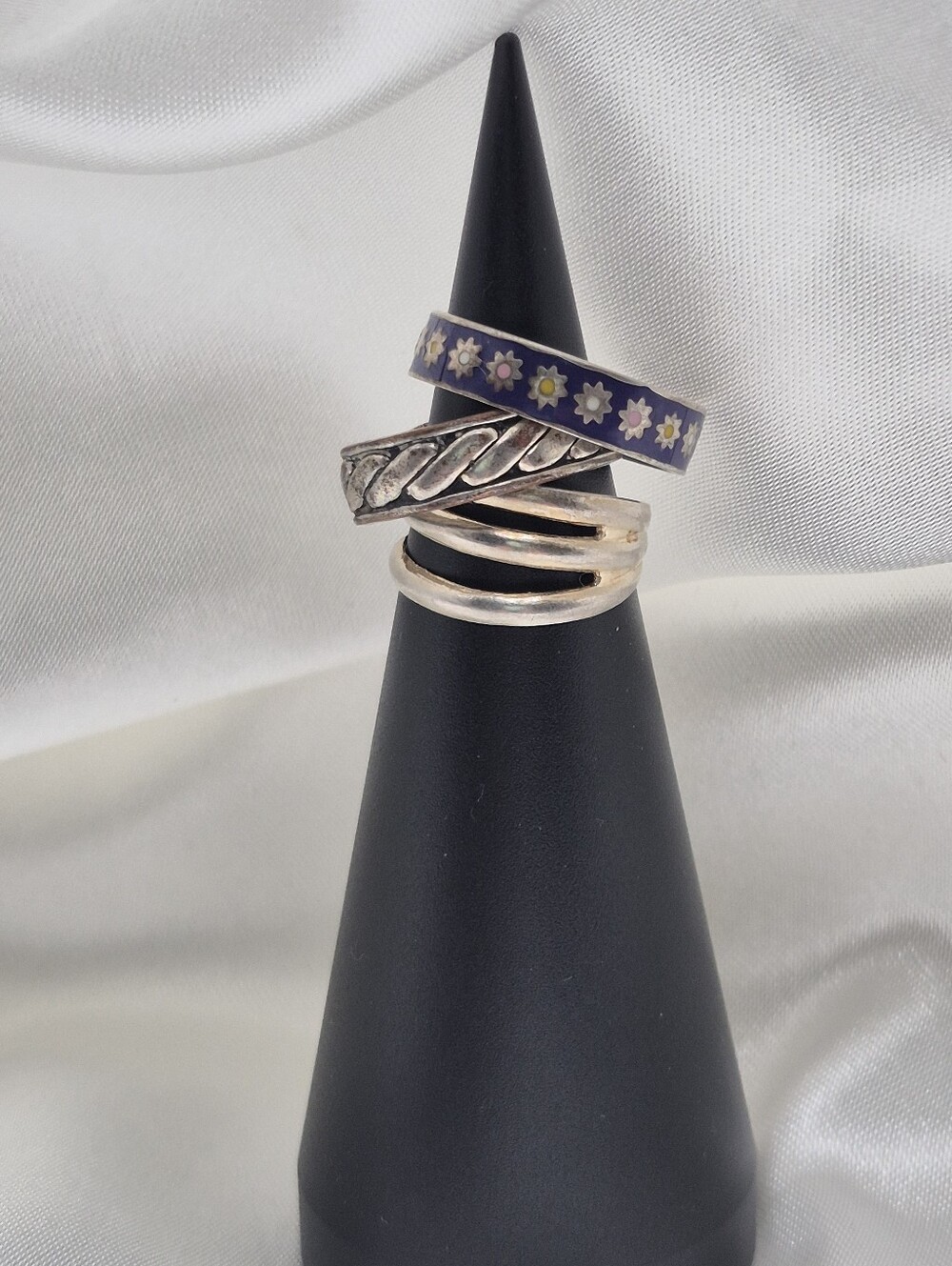 Stackable Floral Enamel Mexico & Sterling Silver Rings Toe & Adjustable Rings